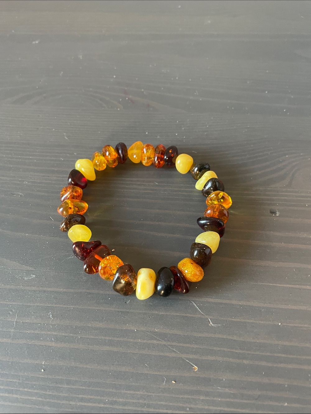 Multicolor Amber Chip Stretch Bracelet - Yellow & Cognac